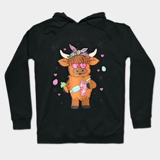 Easter Heifer Highland Cow Farm Easter Day Bunny Hoodie